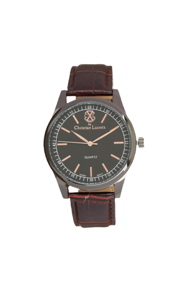 Montre - Polyuréthane marron & acier inoxydable gris - Homme