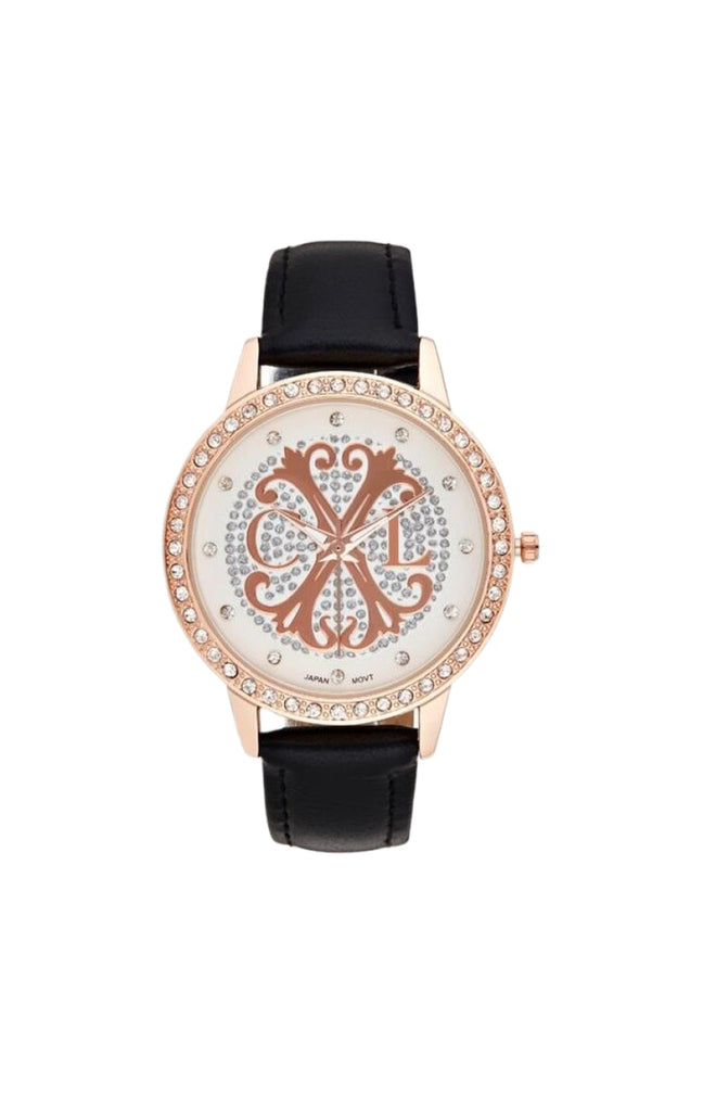 Montre à quartz en polyuréthane - Noir & doré rose