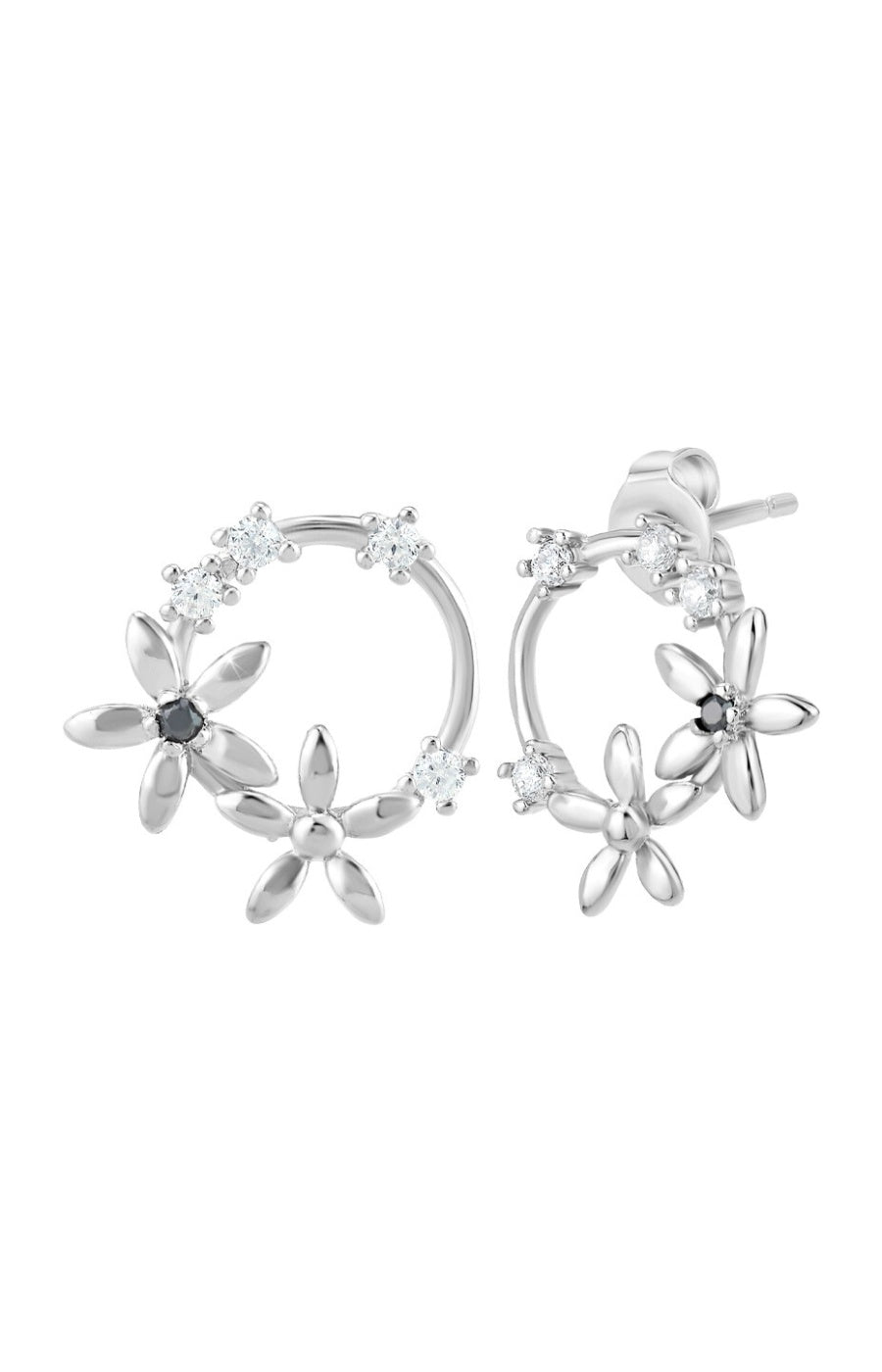 Boucles d'oreilles - Laiton, diamant & cristal - Argenté
