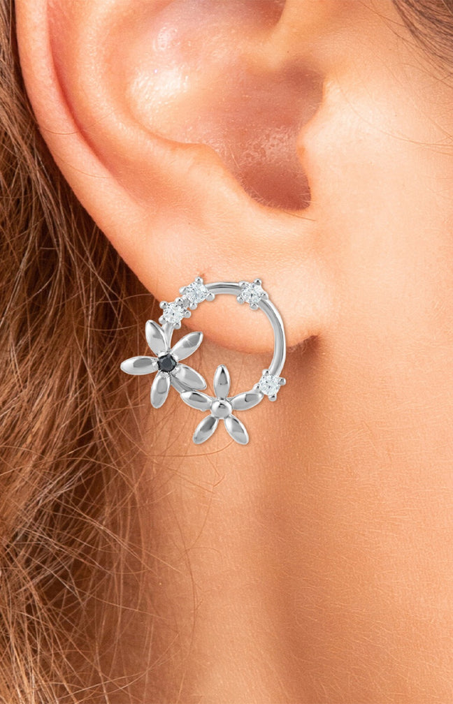 Boucles d'oreilles - Laiton, diamant & cristal - Argenté