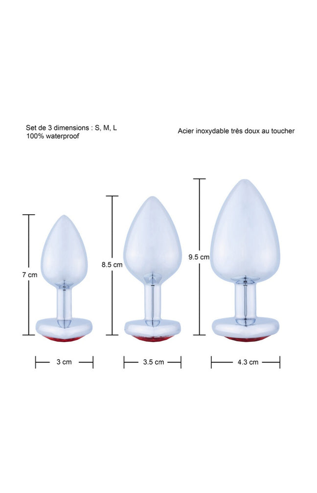 Trio de plugs anaux  - Acier inoxydable - Rouge