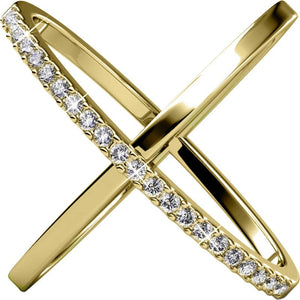 Bague X Duo - Cristal blanc - Laiton plaqué or 18 k