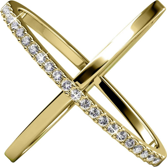Bague X Duo - Cristal blanc - Laiton plaqué or 18 k