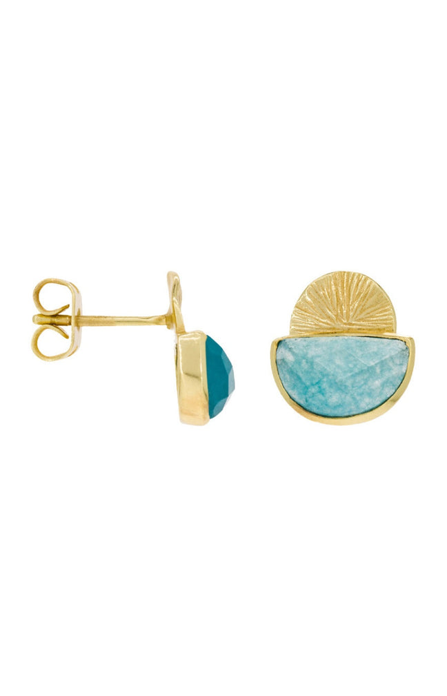Boucles d'oreilles Estela - Laiton doré & jade bleu ciel