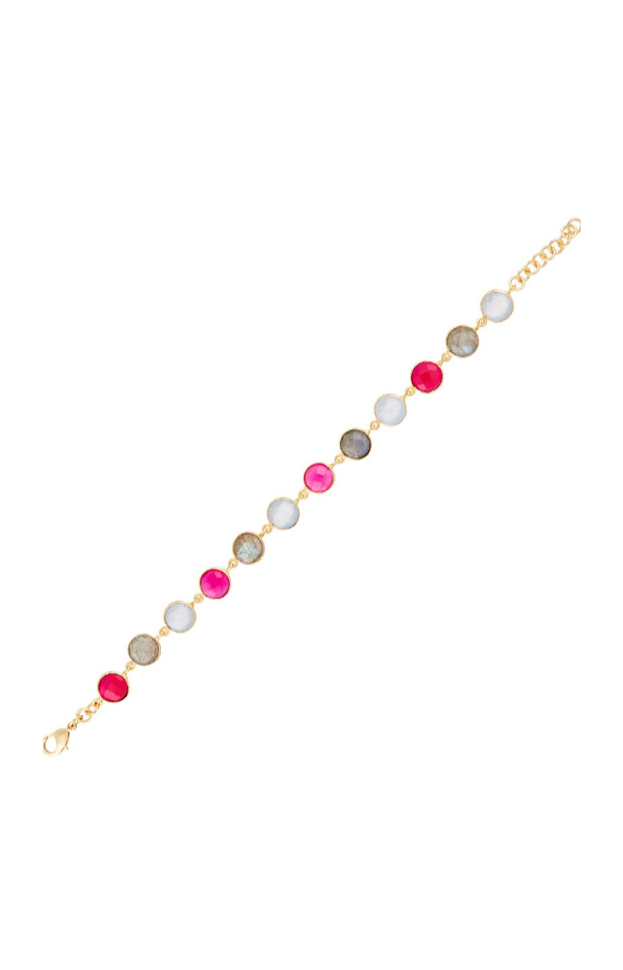 Bracelet Dania - Laiton doré & onyx rose, labradorite & calcédoine