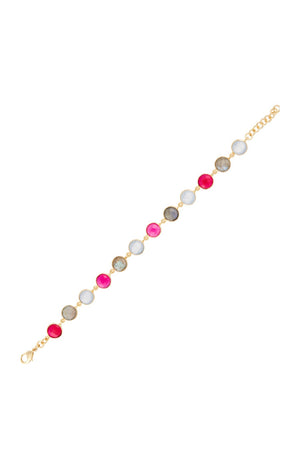 Bracelet Dania - Laiton doré & onyx rose, labradorite & calcédoine
