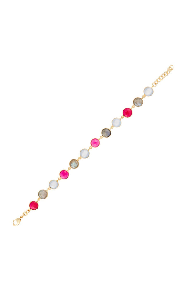Bracelet Dania - Laiton doré & onyx rose, labradorite & calcédoine