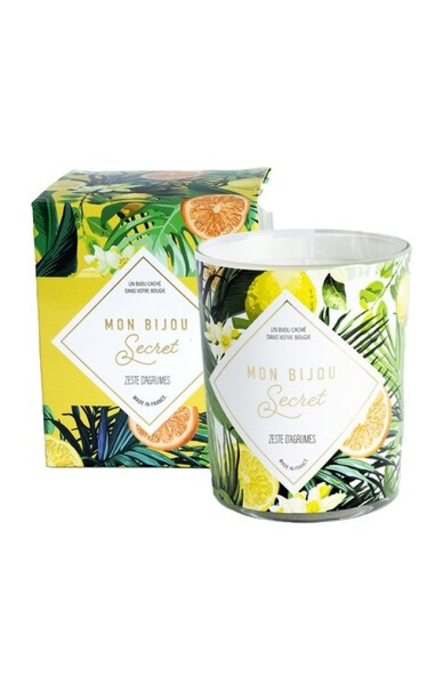 Bougie parfumée - Zeste d'agrumes - Collier laiton doré - 40h