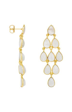 Boucles d'oreilles Darcy - Laiton doré & pierre de lune blanche