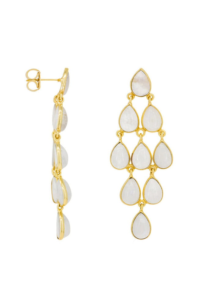 Boucles d'oreilles Darcy - Laiton doré & pierre de lune blanche
