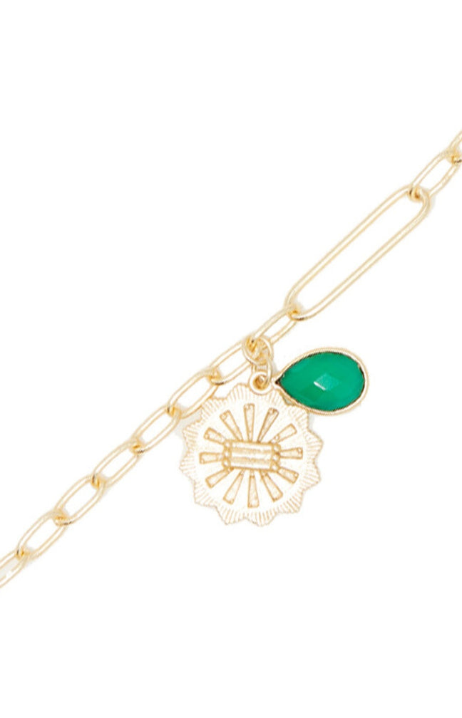 Bracelet Rachelle - Laiton doré & onyx verte