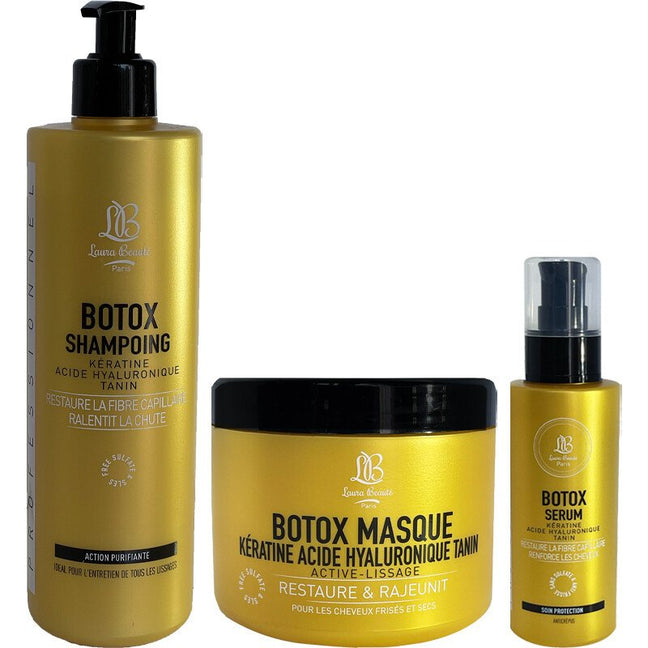 Routine réparatrice - Kératine, acide hyaluronique & tanin - Cheveux secs & frisés - 3 produits