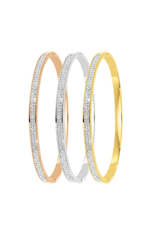 Trio de joncs - Acier inoxydable & cristal - Argenté, doré & or rose