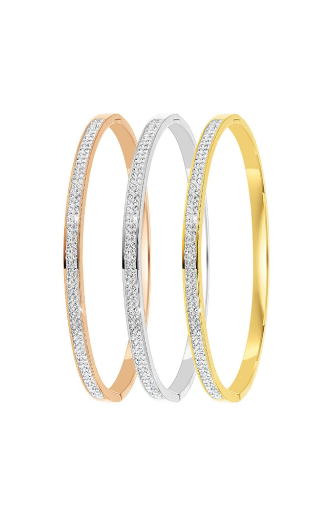 Trio de joncs - Acier inoxydable & cristal - Argenté, doré & or rose