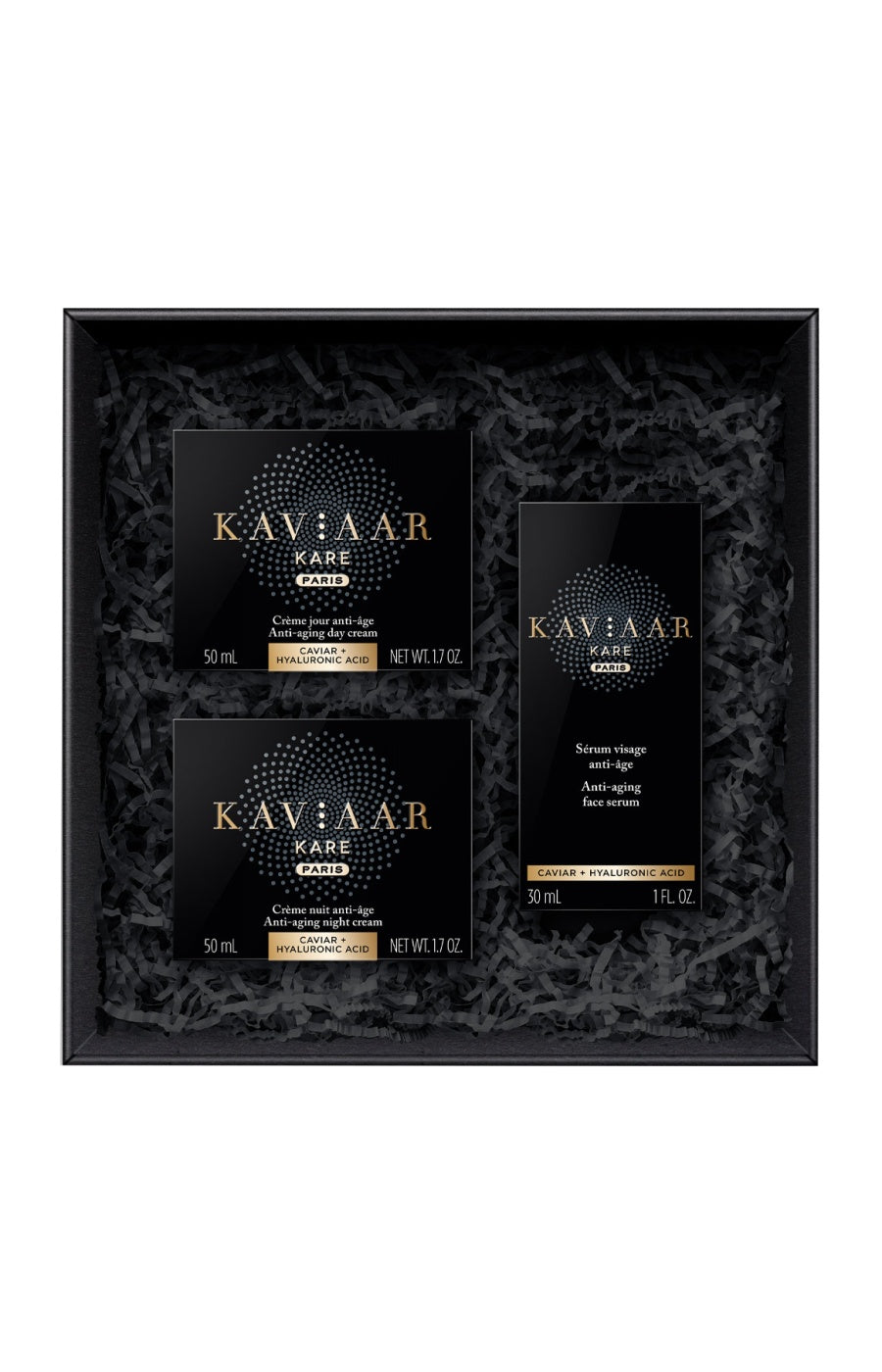 Coffret anti-âge complet édition Luxe - Caviar & acide hyaluronique - Jour & nuit - 3 soins