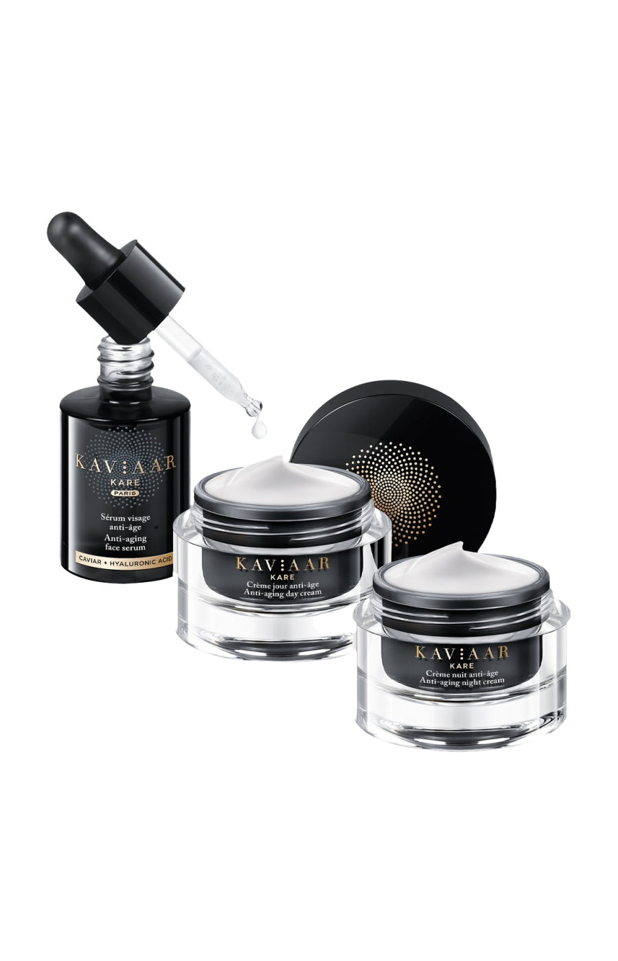 Routine anti-âge complète - Caviar & acide hyaluronique - Jour & nuit - 3 soins