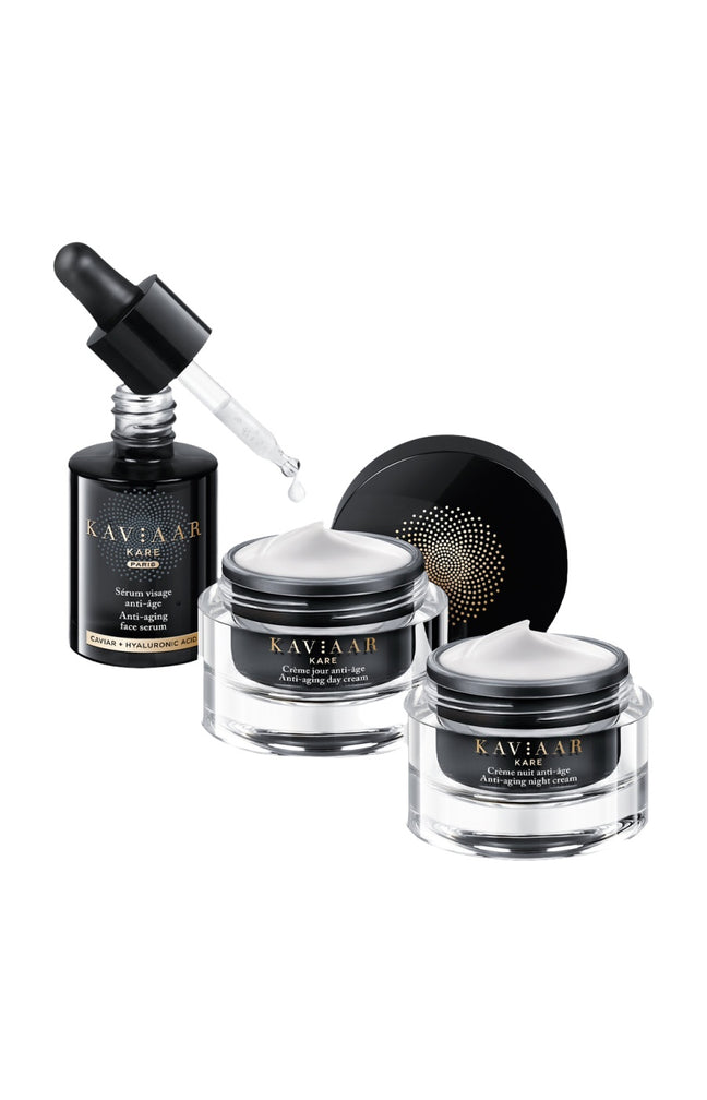 Routine anti-âge complète - Caviar & acide hyaluronique - Jour & nuit - 3 soins