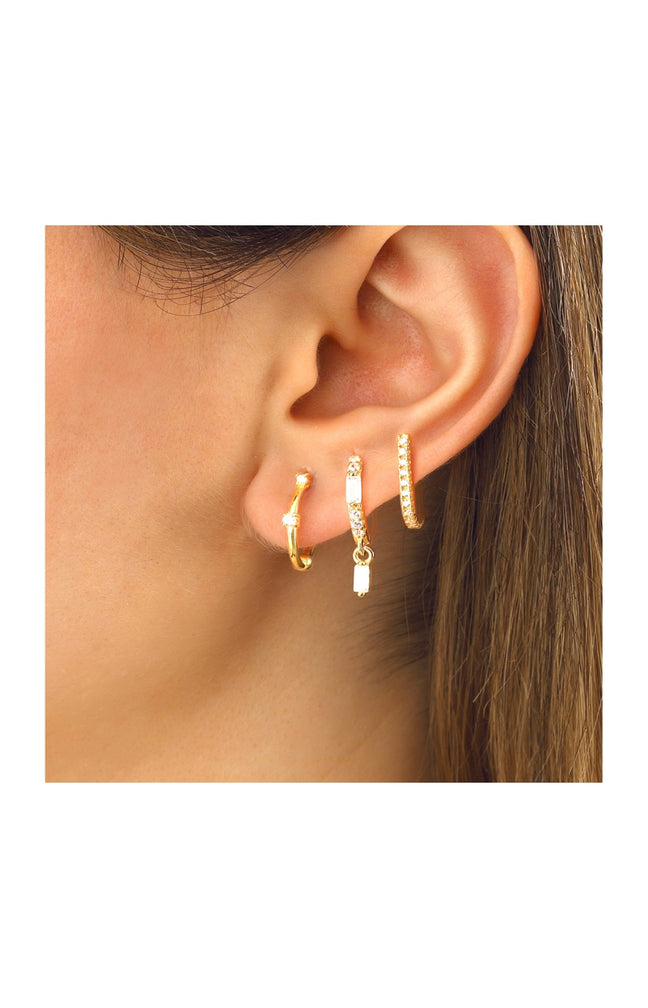 Set de 3 boucles d'oreilles - Argent 925/000 plaqué or & zircons