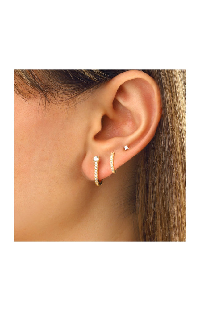 Set de 3 boucles d'oreilles - Argent 925/000 plaqué or & zircons