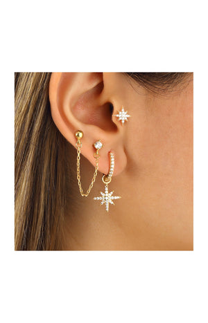 Set de 3 boucles d'oreilles & chaîne - Argent 925/000 plaqué or & zircons
