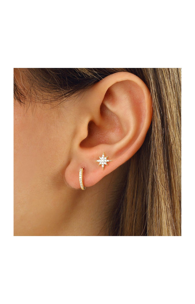 Duo de boucles d'oreilles étoiles - Argent 925/000 plaqué or & zircons