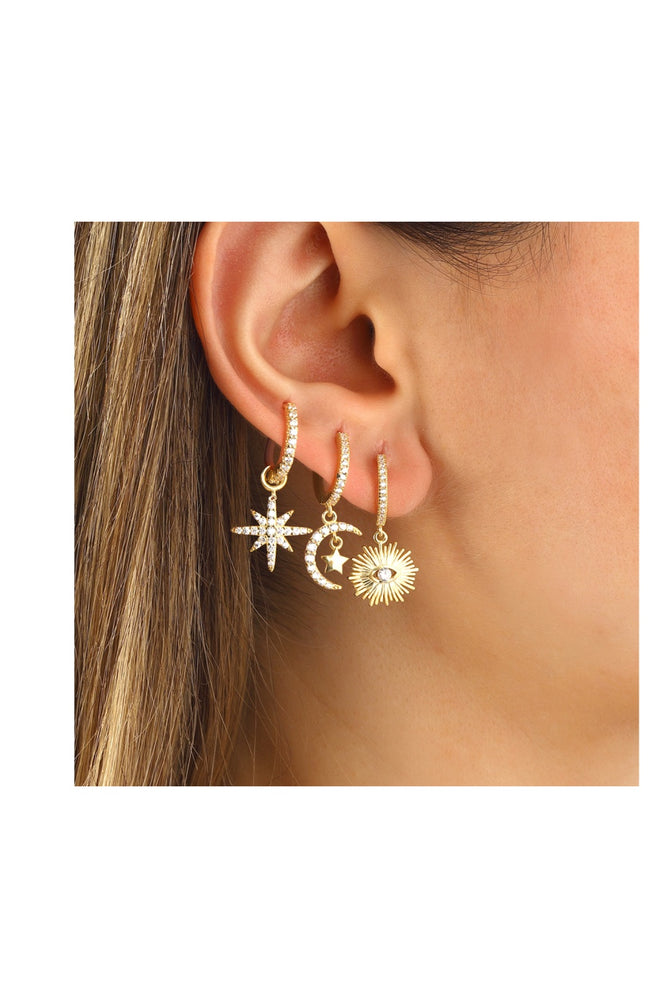 Set de 3 boucles d'oreilles - Argent 925/000 plaqué or & zircons