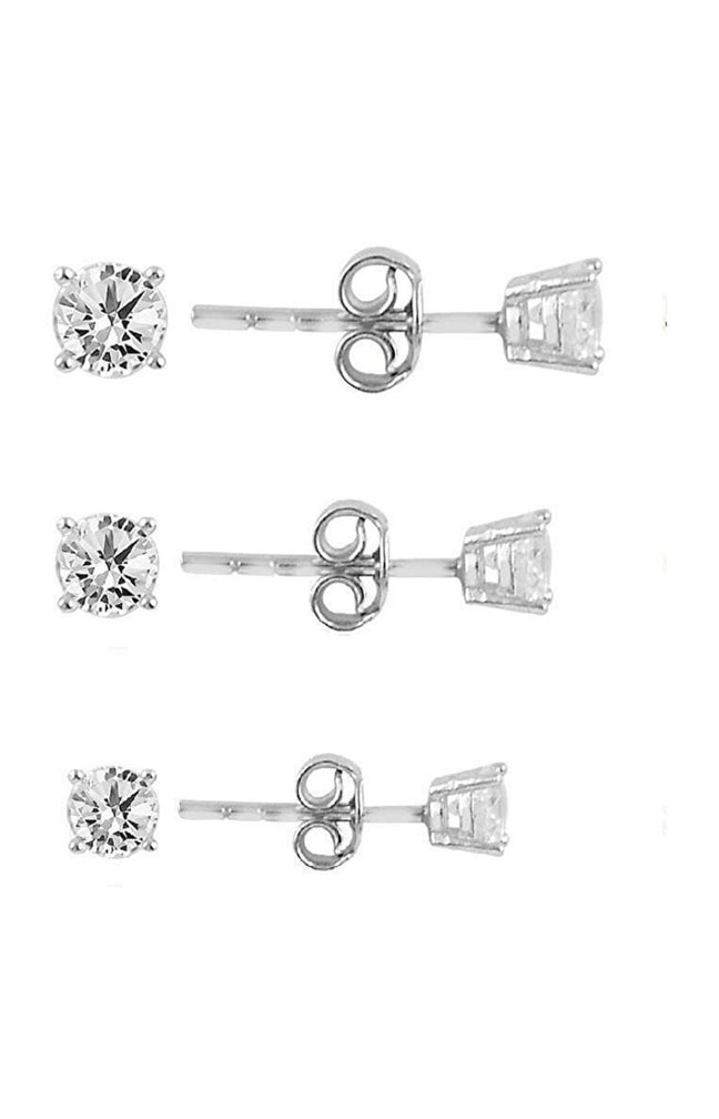 Set de 3 boucles d'oreilles - Argent 925/000 & zircons - 3 tailles