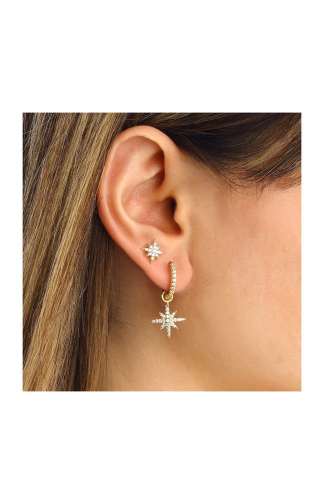 Duo de boucles d'oreilles - Argent 925/000 plaqué or & zircons