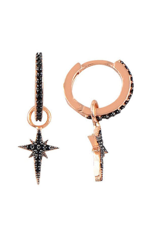 Créoles étoiles - Argent 925/000 plaqué or & Onyx