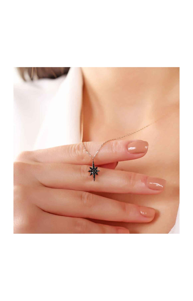 Collier - Argent 925/000 plaqué or rose & onyx noir