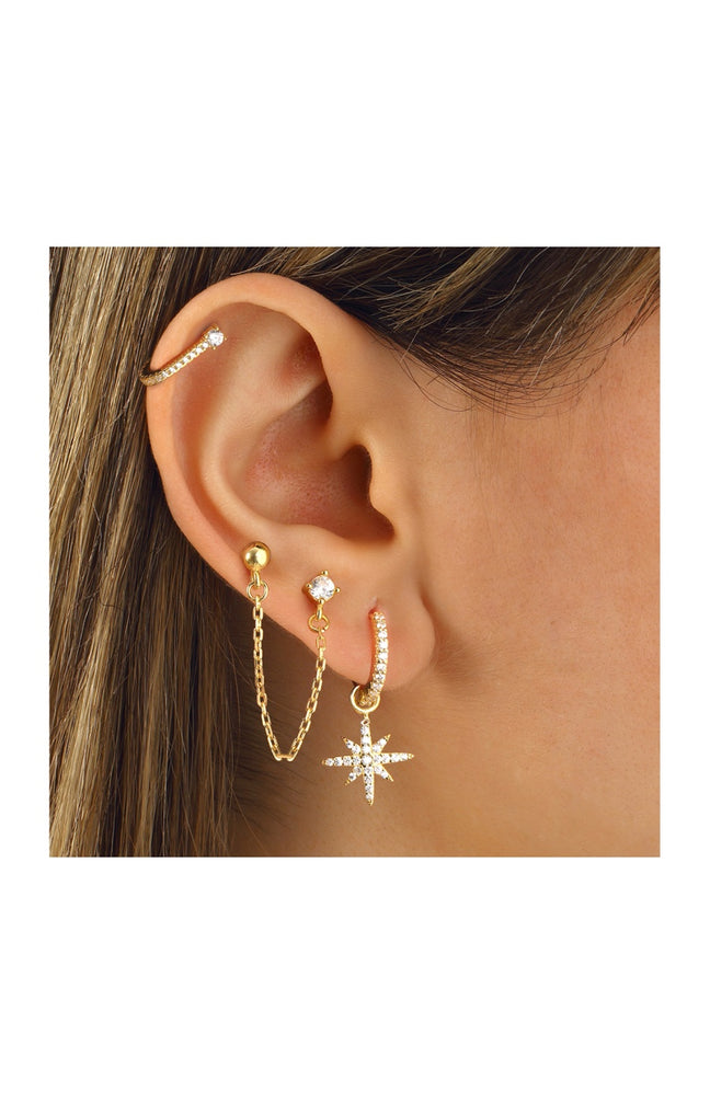 Set de 3 boucles d'oreilles - Argent 925/000 plaqué or & zircons