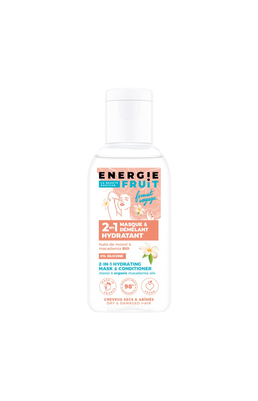 Masques hydratants 2-en-1 - Monoï & huile de macadamia bio - Cheveux secs & abîmés - 2 x 75 ml