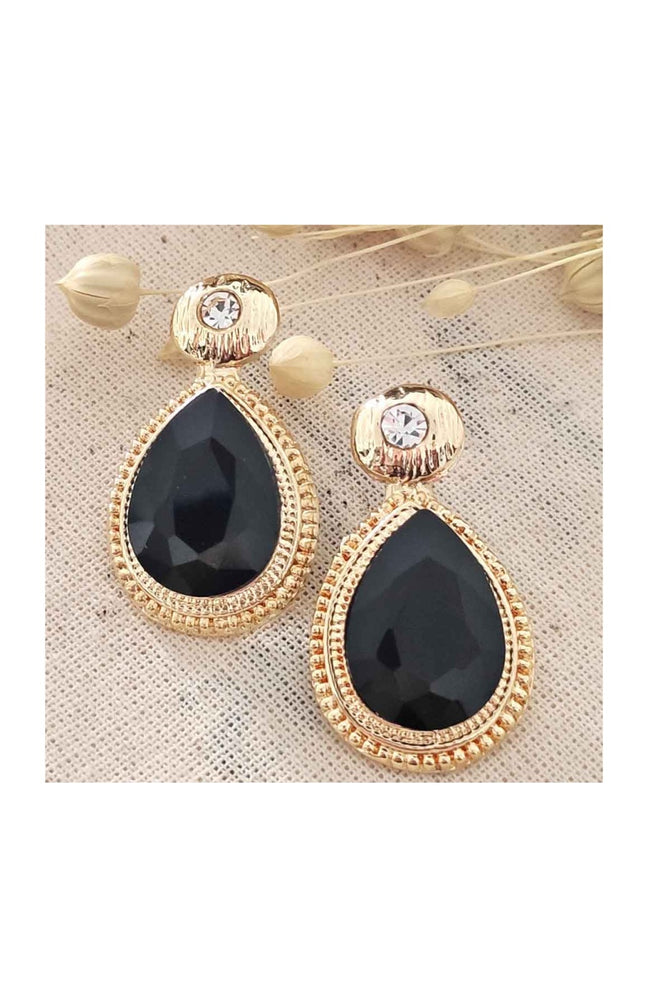 Boucles d'oreilles - Laiton plaqué or & zircons noirs
