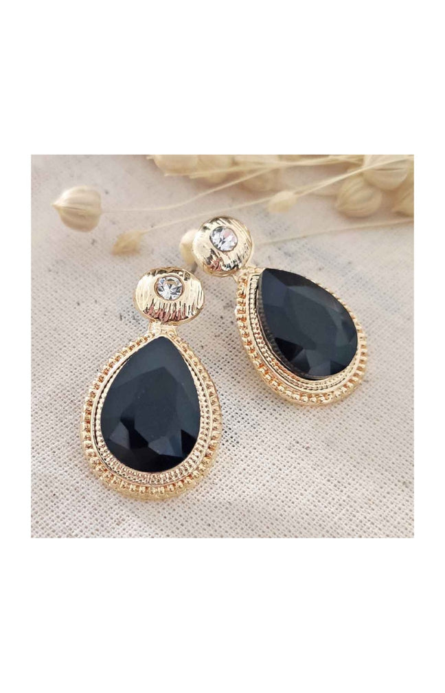 Boucles d'oreilles - Laiton plaqué or & zircons noirs