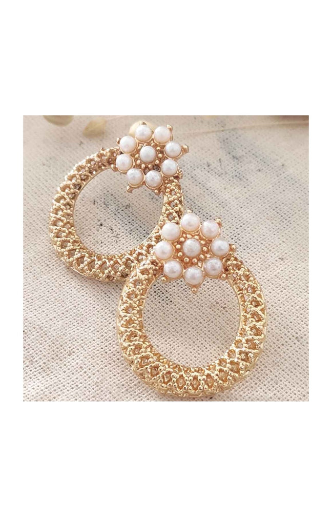 Boucles d'oreilles fleurs - Laiton plaqué or & perles