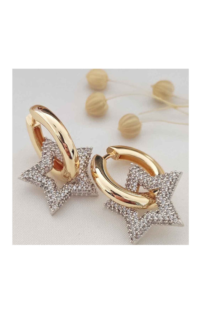 Boucles d'oreilles étoiles - Laiton plaqué or & zircons
