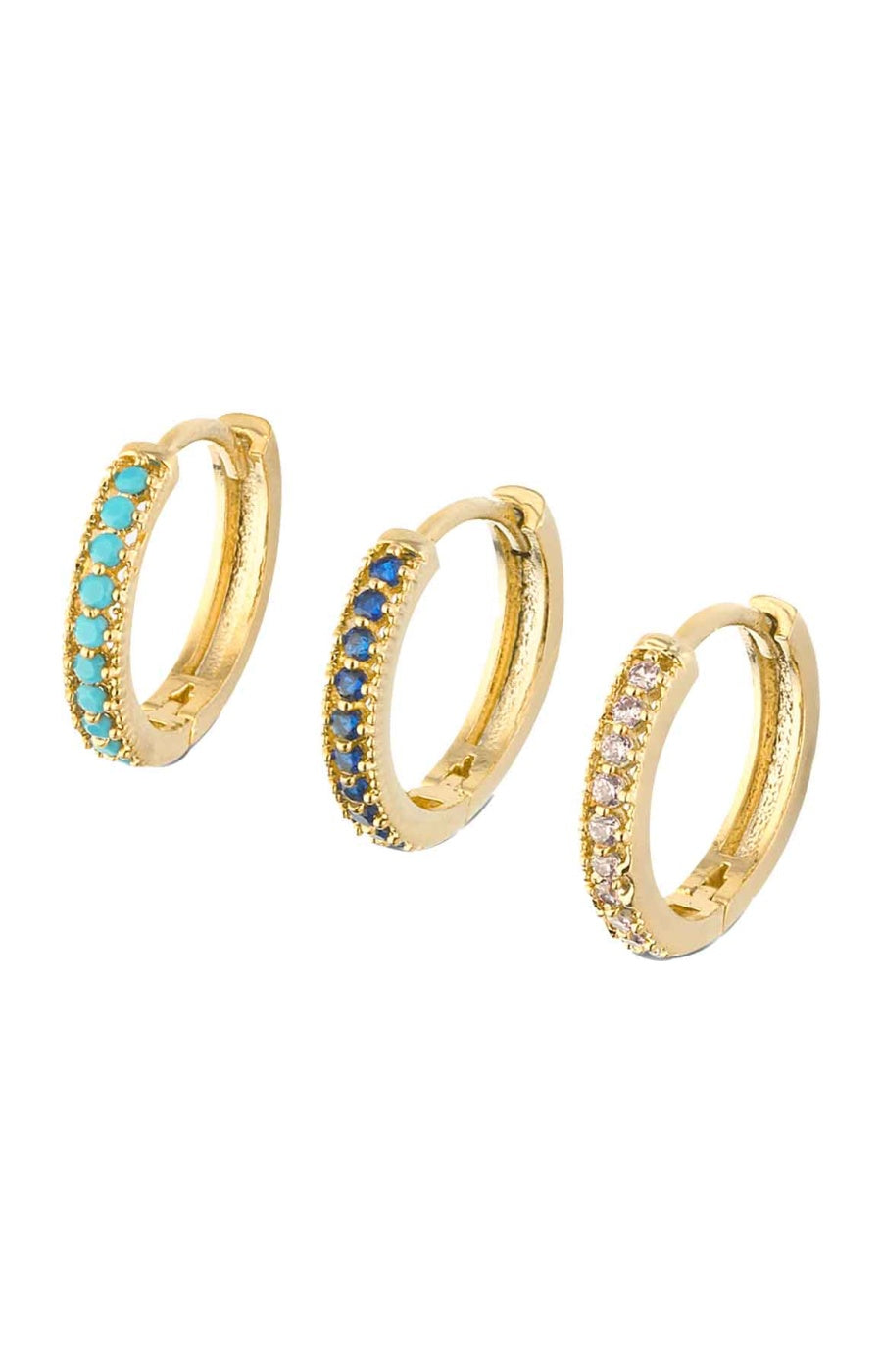 Trio de boucles d'oreilles - Laiton plaqué or & zircons