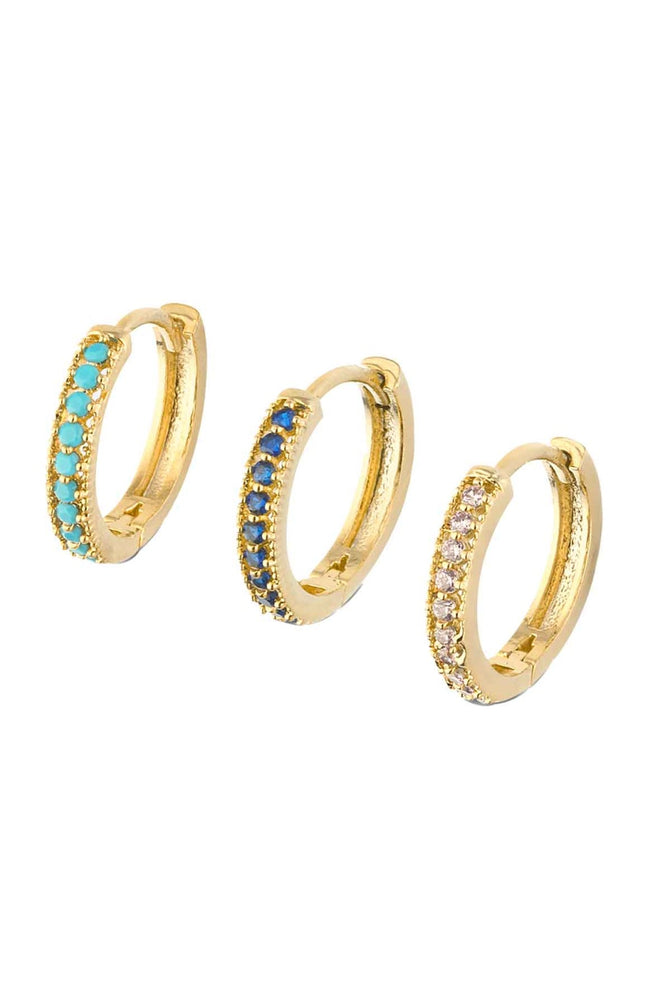 Trio de boucles d'oreilles - Laiton plaqué or & zircons