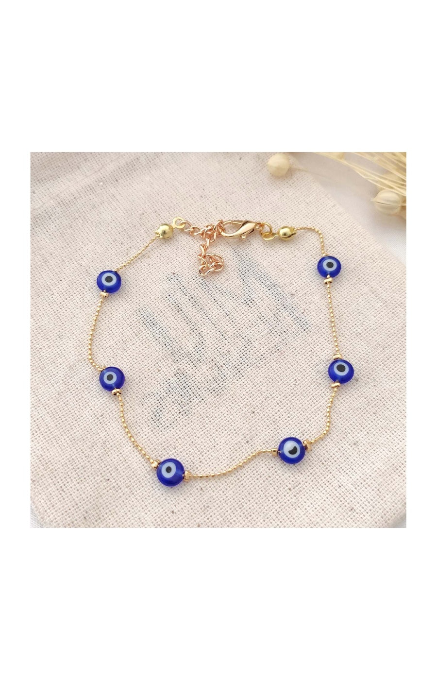 Bracelet de cheville avec perles œil - Laiton plaqué or