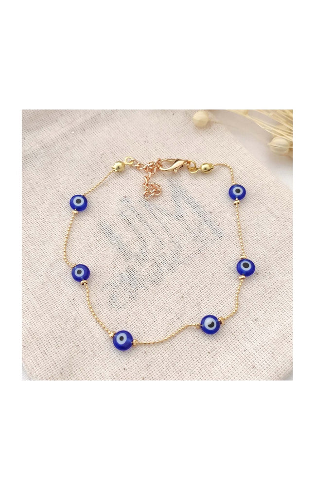 Bracelet de cheville avec perles œil - Laiton plaqué or