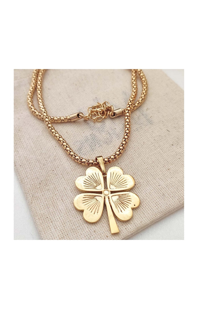 Collier fin pendentif trèfle - Laiton plaqué or