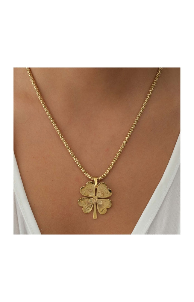 Collier fin pendentif trèfle - Laiton plaqué or