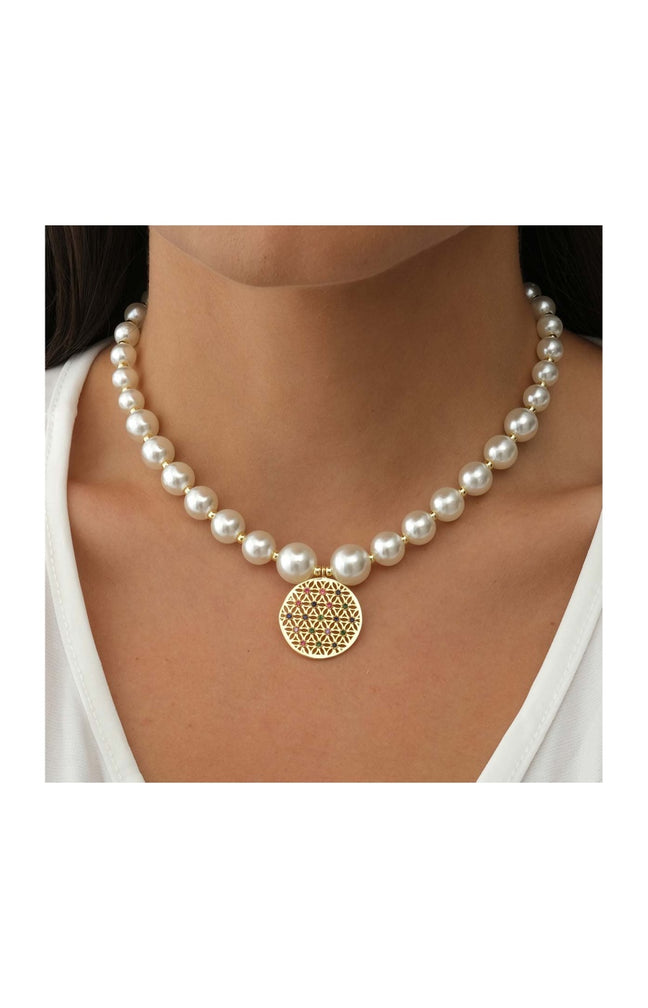 Collier de perles - Laiton plaqué or & zircons