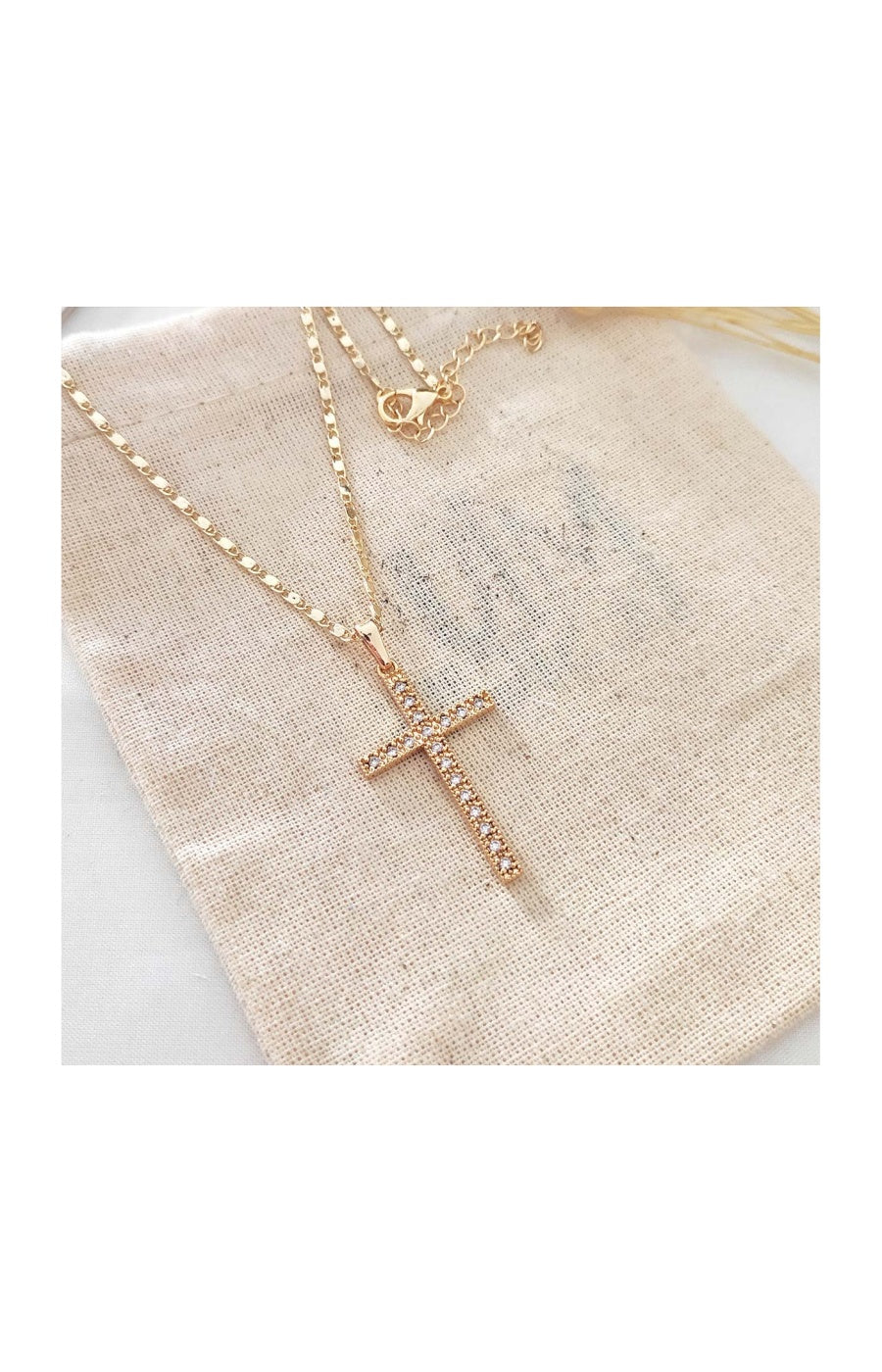 Collier croix - Laiton plaqué or & zircons