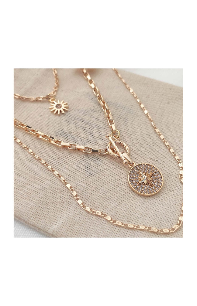 Collier multiple  - Laiton plaqué or & zircons