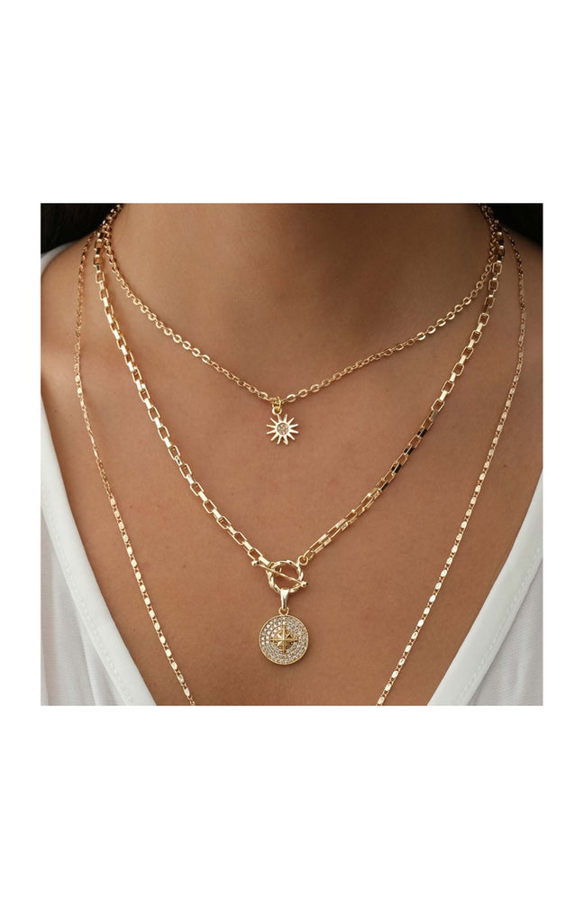 Collier multiple  - Laiton plaqué or & zircons