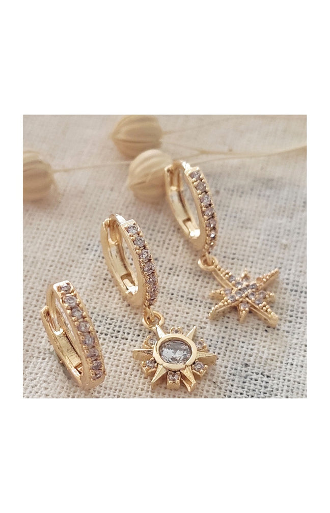 Trio de boucles d'oreilles - Laiton plaqué or & zircons