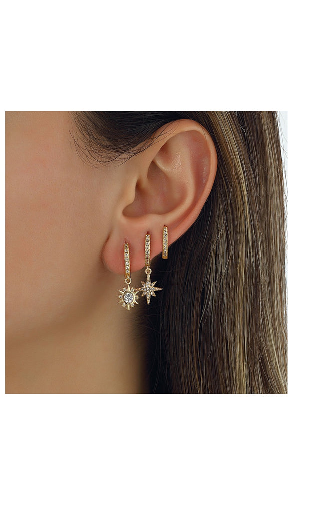 Trio de boucles d'oreilles - Laiton plaqué or & zircons