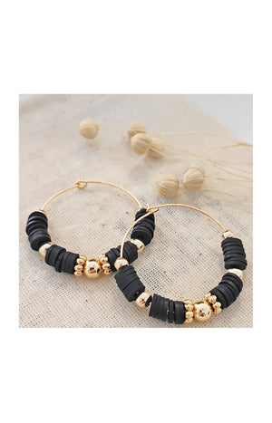 Boucles d'oreilles - Laiton plaqué or & perles noires
