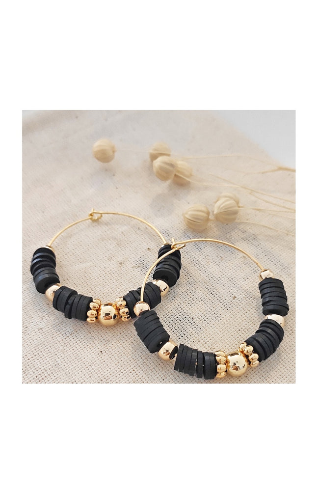Boucles d'oreilles - Laiton plaqué or & perles noires